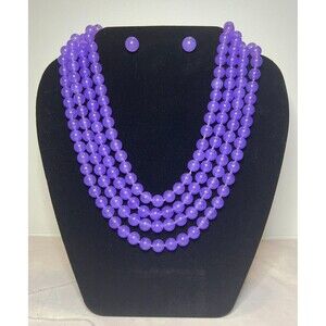 Lavender Jade Bead 4 Strand Necklace & Earring Set, (0134)
